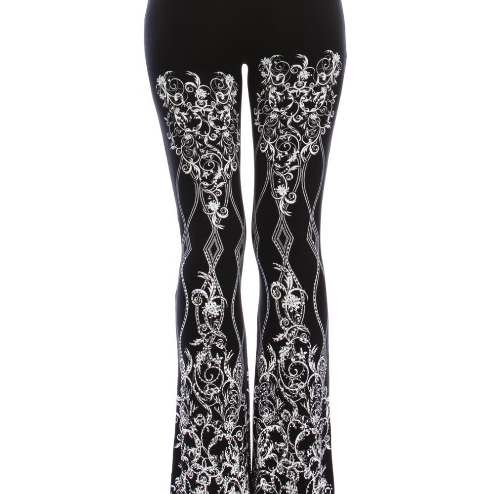 VOCAL PANTS leggings bell bottom flare fleur de lis bling SM-4X concert Rocker - Picture 6 of 6